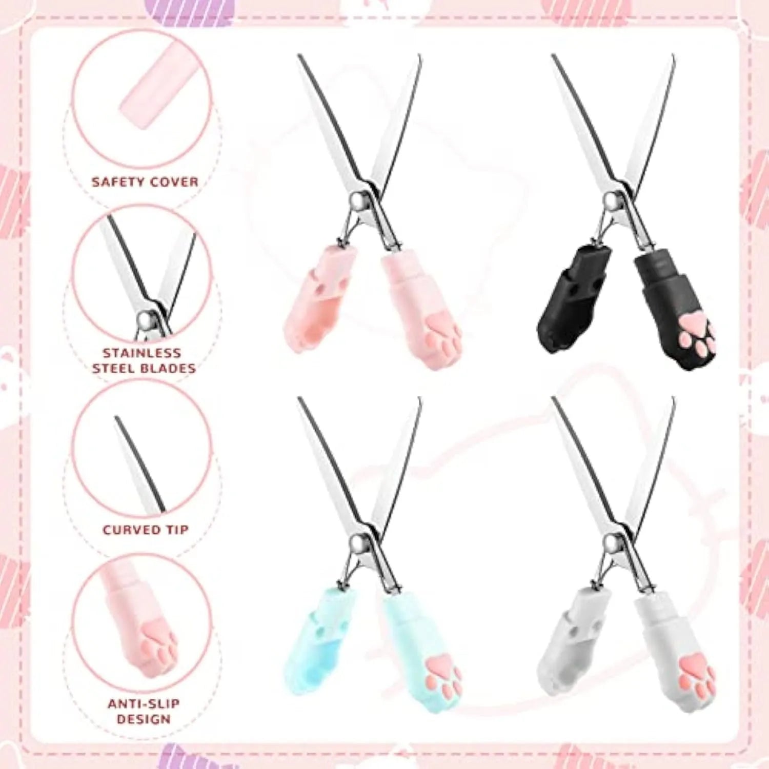 Cat paw mini folding scissors showing stainless steel blades and compact size next to a ruler.