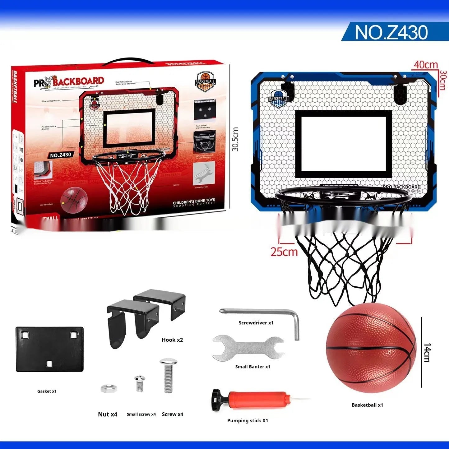 Red folding basketball frame with suction cups mounted on wall showing 400x300mm panels