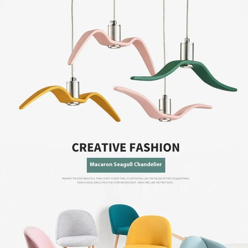 Nordic style post-modern LED chandelier in a macaron colour option, showing one of three available model designs.
