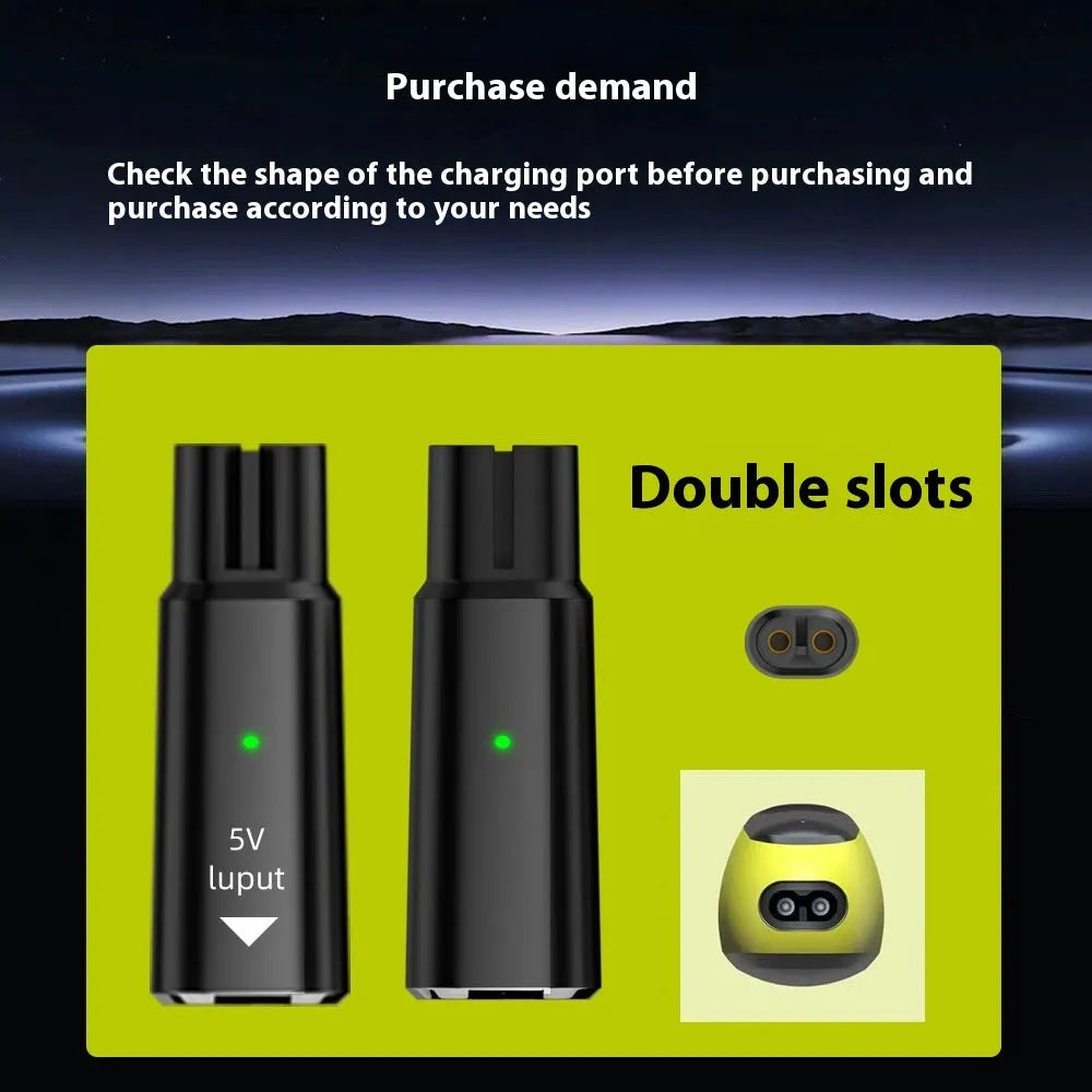 Black USB-C charging adapter for electric shavers and hair clippers with aluminium alloy construction