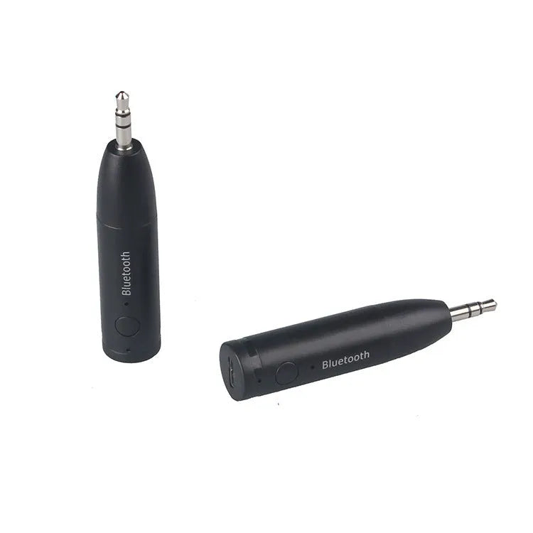Black Bluetooth audio receiver for car AUX input with USB charging cable