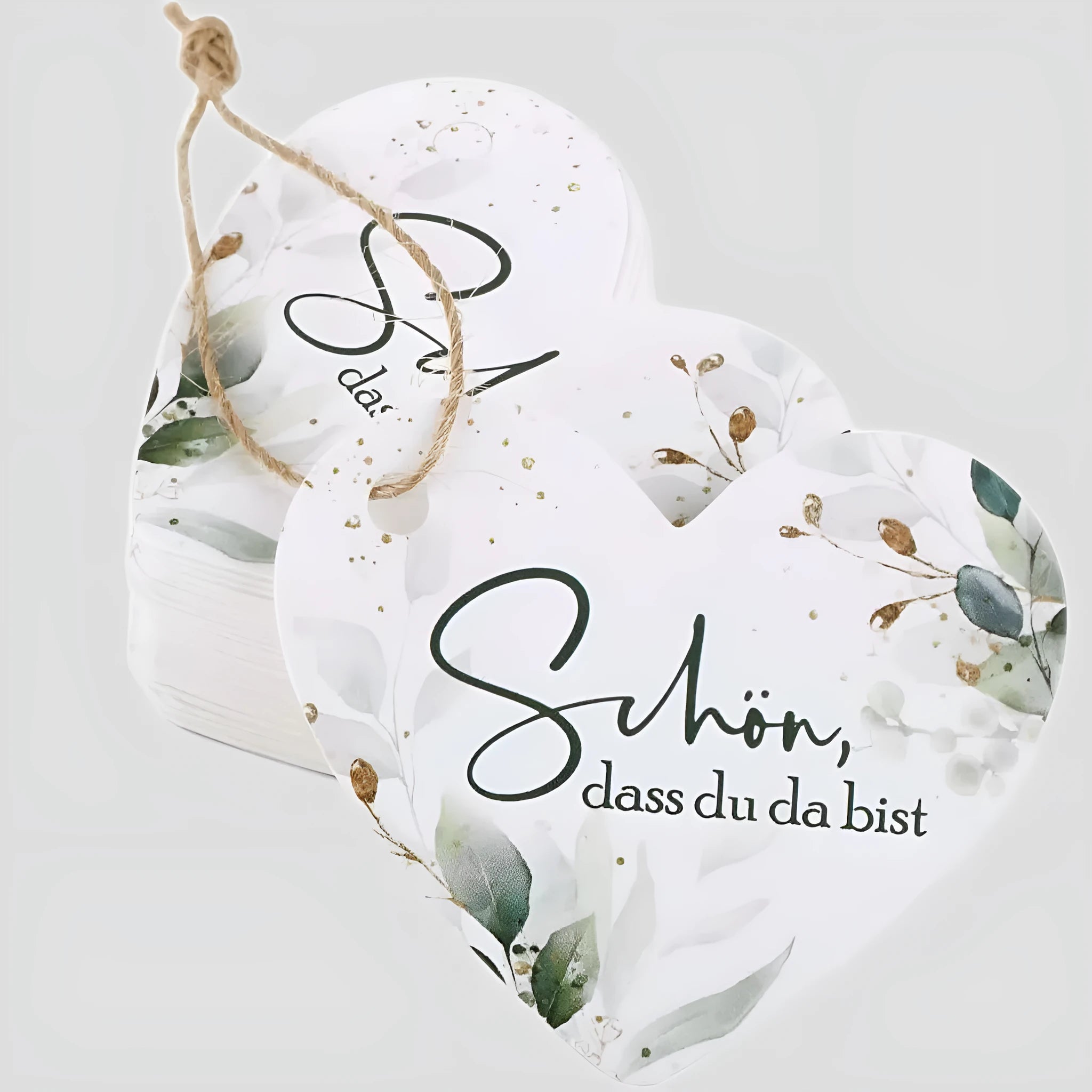Set of 50 flower heart-shaped paper gift tags in two different decorative styles.