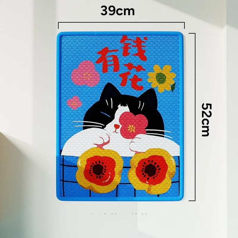 Wall-mounted sisal cat scratching board, 39x52cm, in fortune cat design for indoor claw care