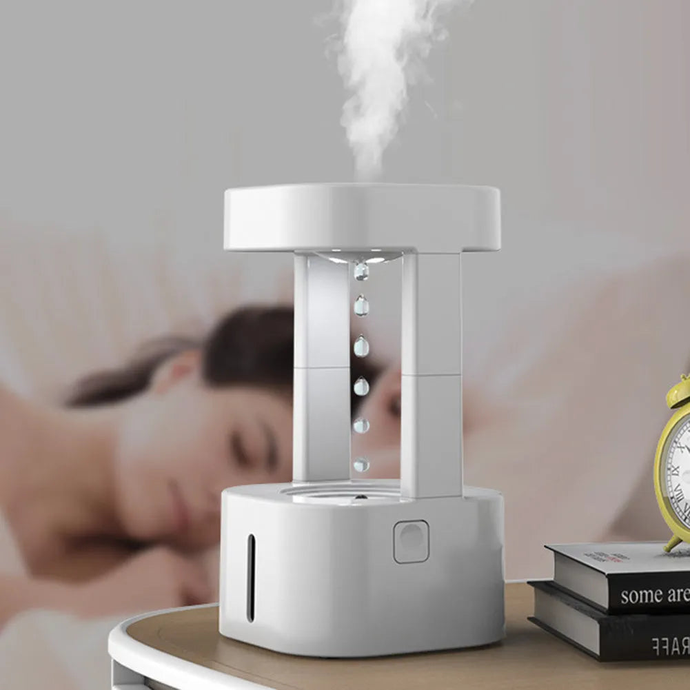 Anti-gravity water drop humidifier, 580ml, USB Type-C, 12.5 x 12.5 x 23.5cm ABS body, Coloured light or White