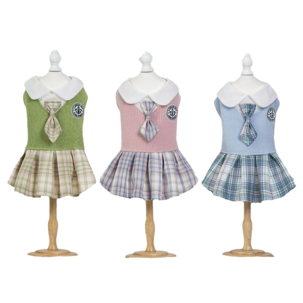 Polyester tartan skirt for pets in pink, blue and green colours with princess style design