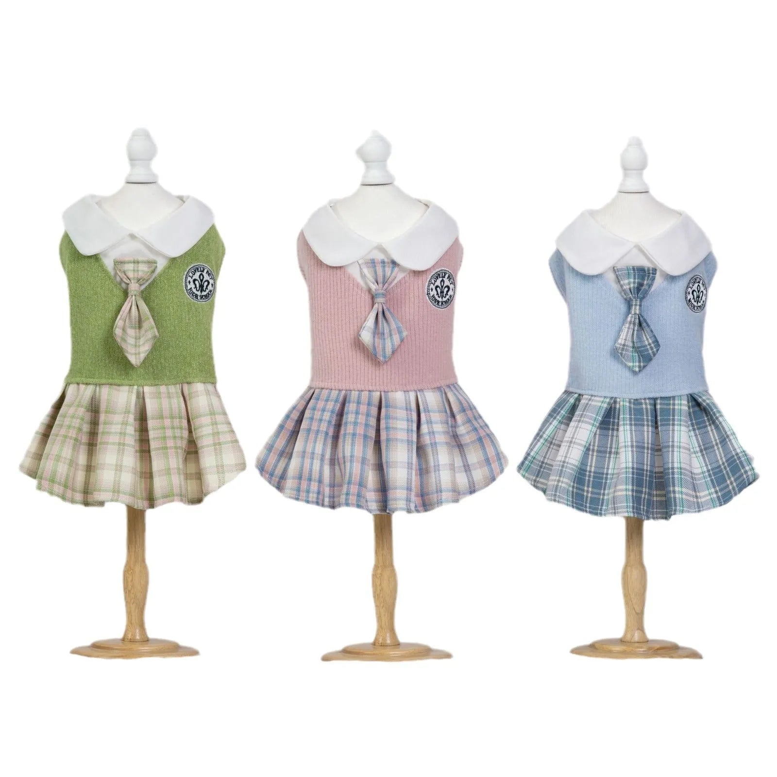 Polyester tartan skirt for pets in pink, blue and green colours with princess style design