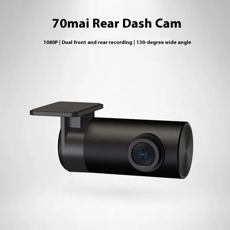 Midrive RC09 compact 70m rear recording camera for car rear window, showing 1080p HD resolution and plastic housing.