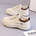 Women's white Korean-style cross-strap pumps with round toe and lace-up front