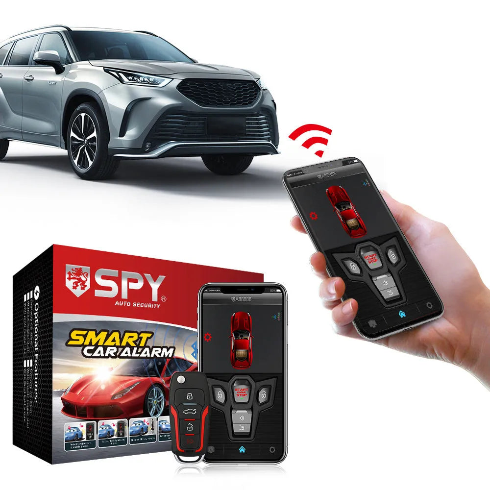 Red and frosted black car alarm system with remote control units for 3000m vehicle security monitoring