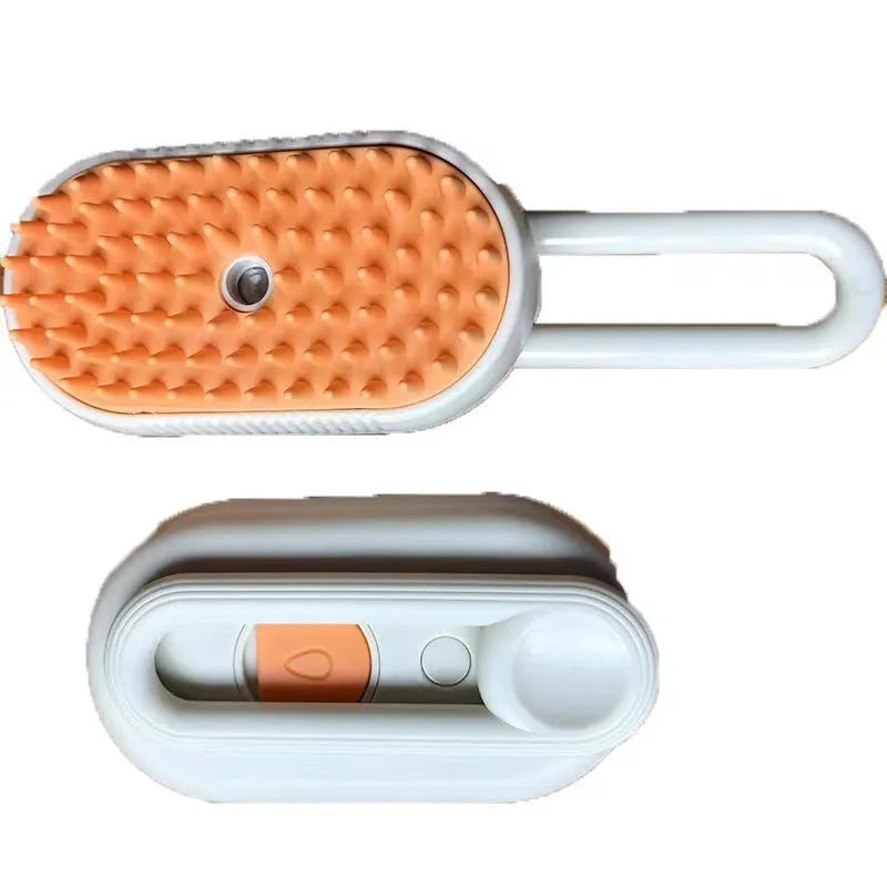 Pet spray massage grooming brush with rotating comb head in avocado green design