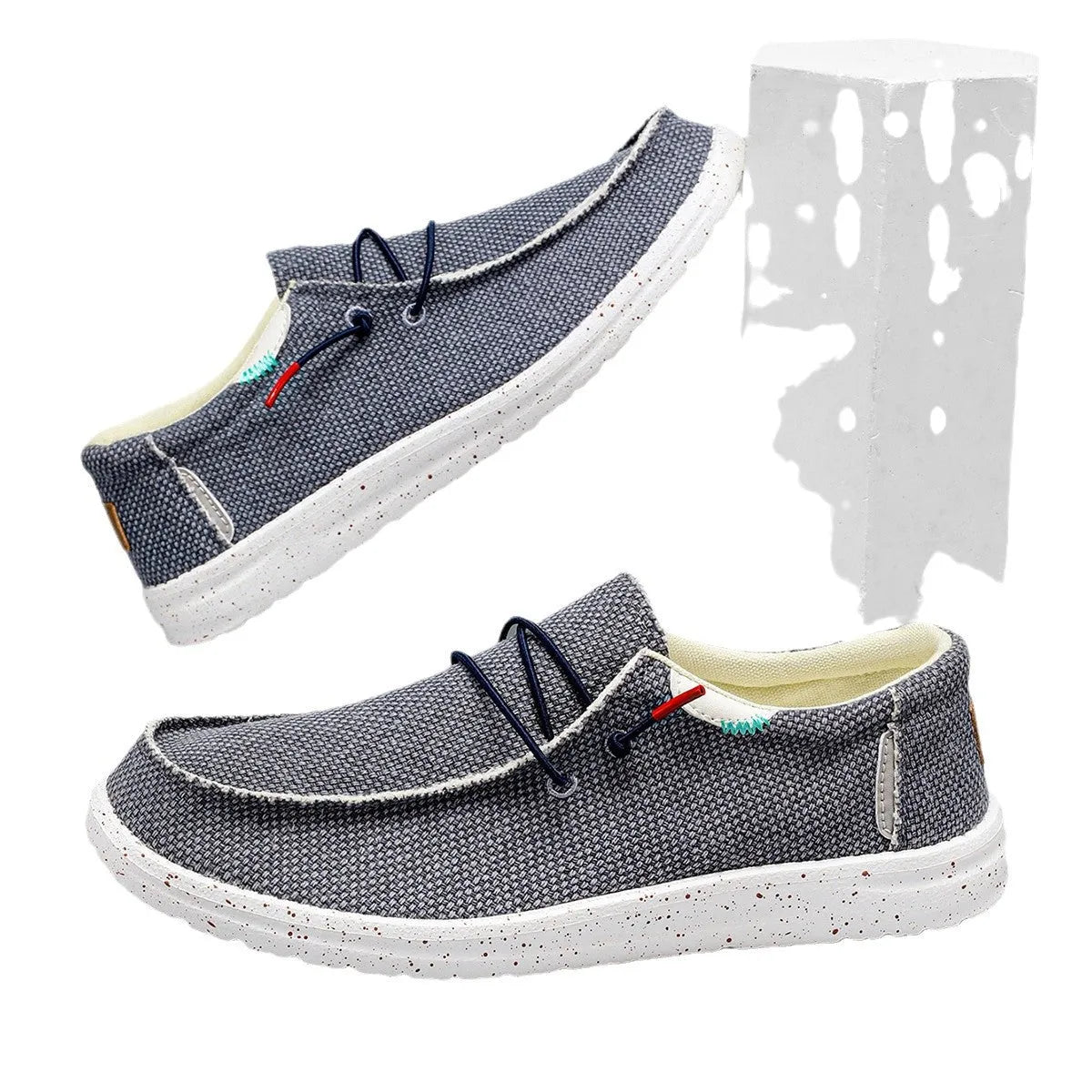Men's laceless canvas shoes in black, grey, blue, or beige, low top with elastic band, sizes 40-48