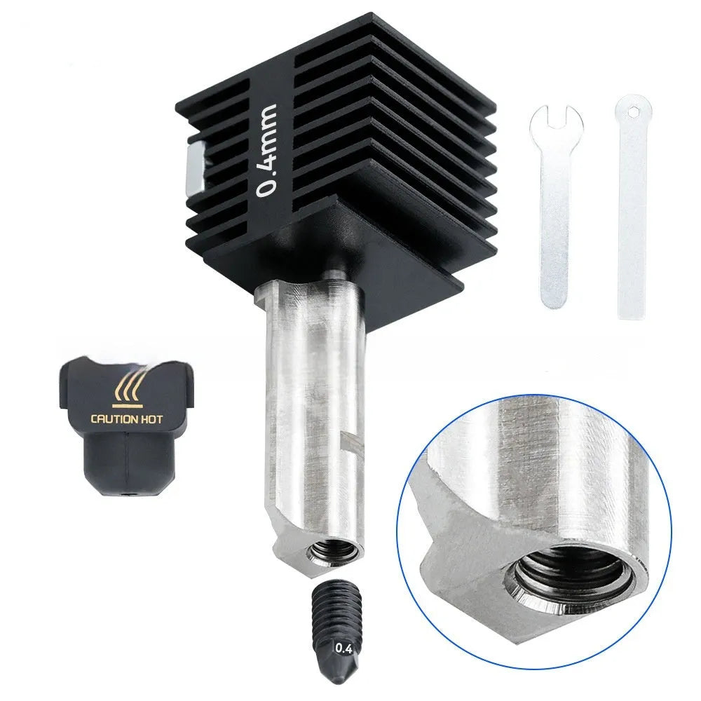 A1 Mini 3D printer hardened steel hot end nozzle assembly with black silicone sleeve