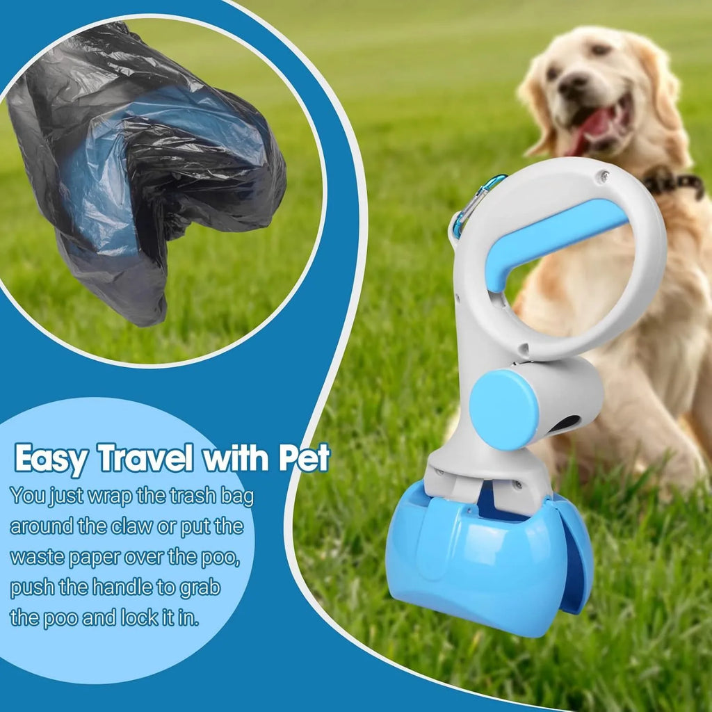 ABS plastic pet pooper scooper with integrated trash bag holder in multiple colours