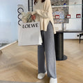Women's knitted wide-leg trousers in black with high waist and straight-leg design for autumn winter casual wear