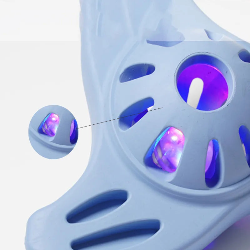 Blue or purple bite resistant boomerang dog toy for large breeds with molar cleaning edge design