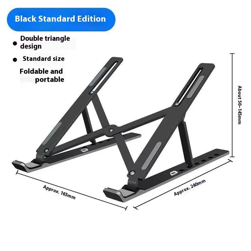 Aluminium folding laptop stand with silicone padding in black colour