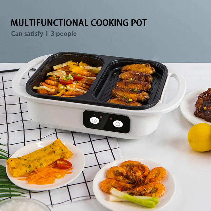White and green 1300W electric hot pot frying oven appliance for 2-3 people