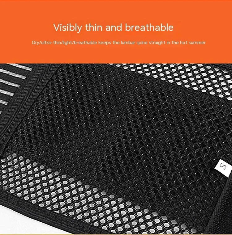 Black sports waist support belt with steel plate for lumbar protection during fitness activities