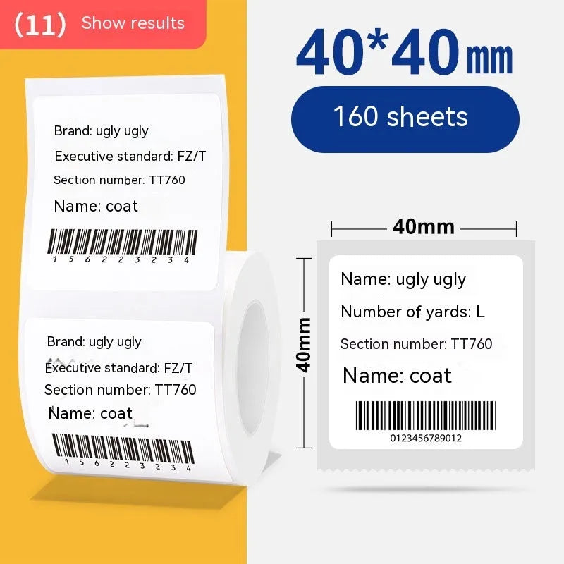 Roll of 160 white 40x40mm thermal paper adhesive stickers for retail price labelling