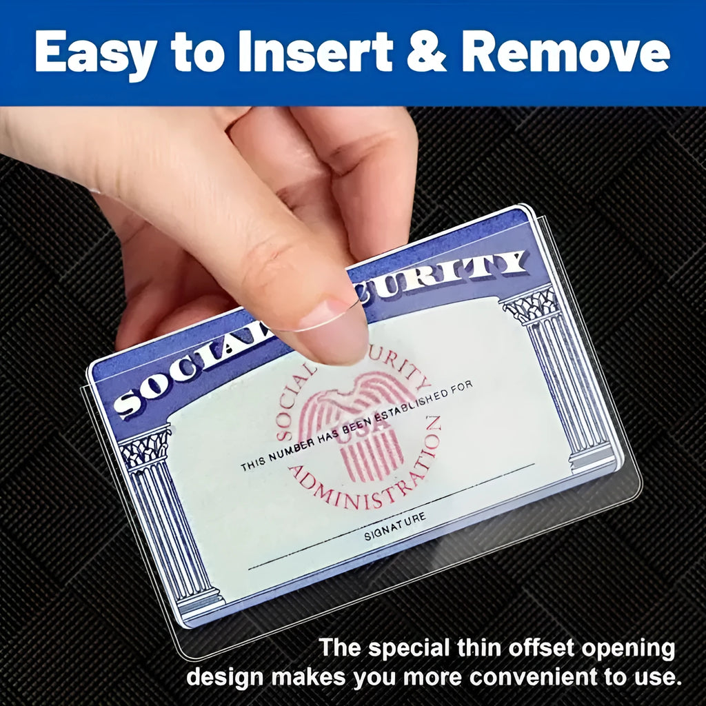 Clear PVC social security card holder measuring 9.7 by 5.9 centimetres