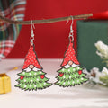 Wooden Christmas earrings with printed Santa Claus designs in Christmas Tree and Snowman styles