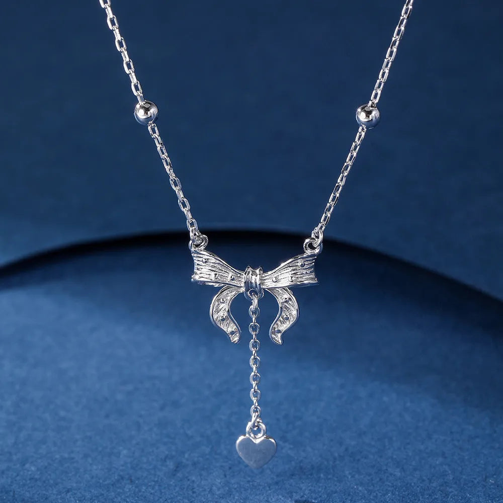 S925 silver butterfly heart pendant necklace with adjustable O-ring chain