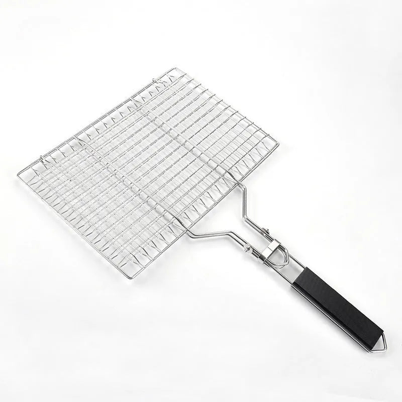 Stainless steel square folding barbecue grill mesh basket with cleaning brush