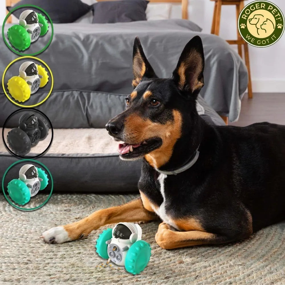 Self-balancing dog food dispenser puzzle toy in five colours for small pets
