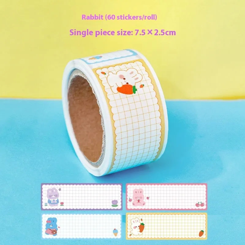 Roll of printed cartoon tape stickers with dinosaur design for labelling books and belongings