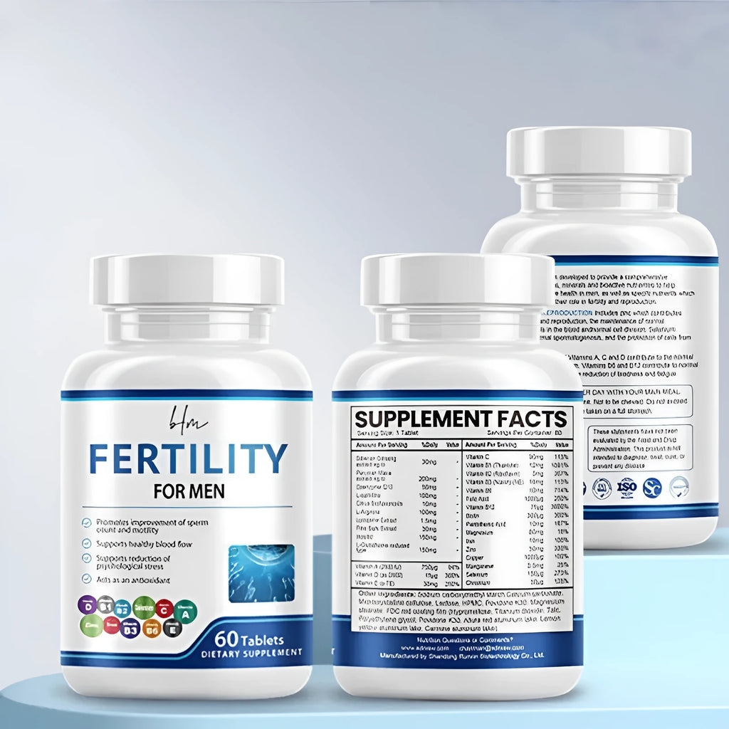 Bottle containing 60 male fertility tablets with vitamin mineral amino acid complex
