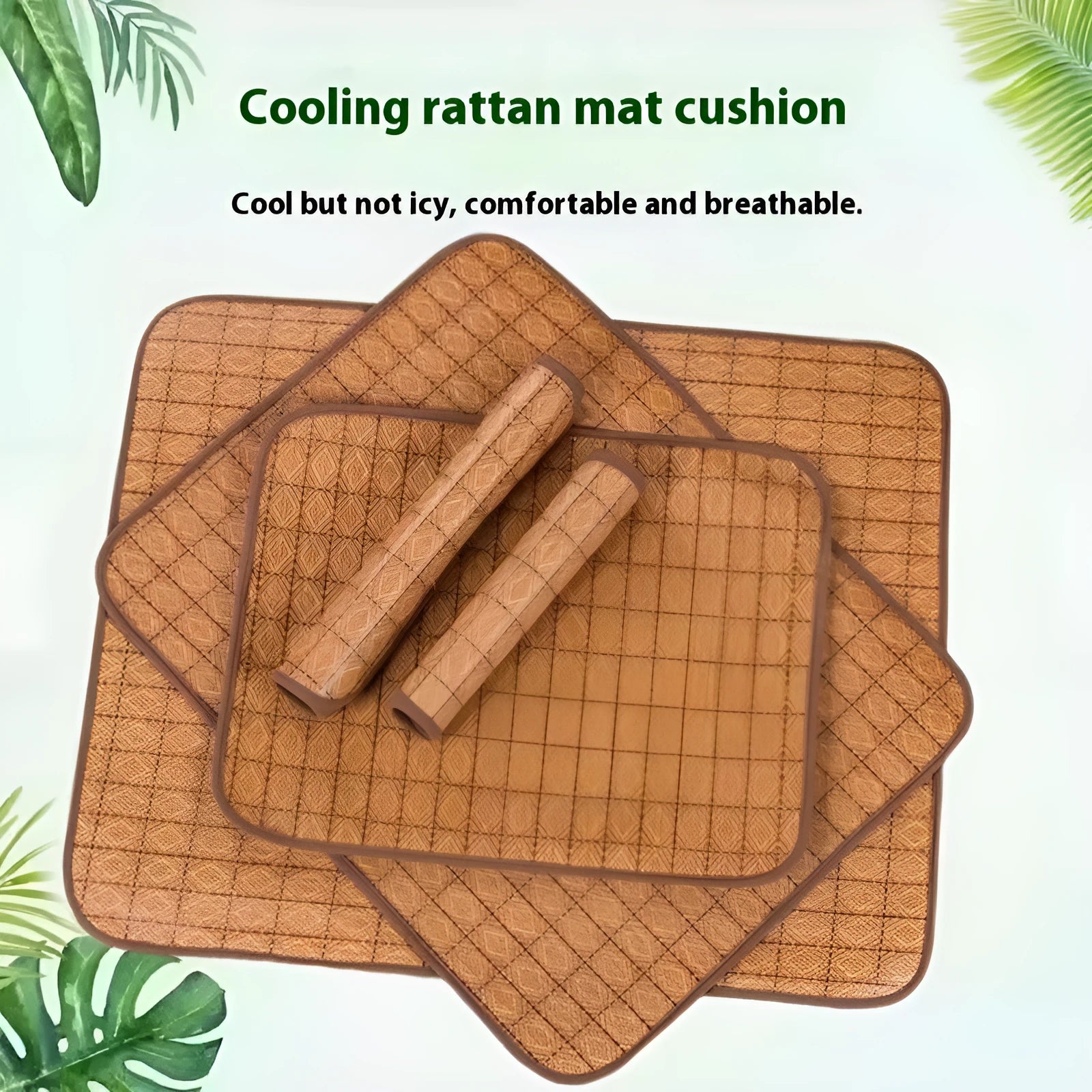 Brown rattan fibre cooling mat for dogs with woven texture in various size options