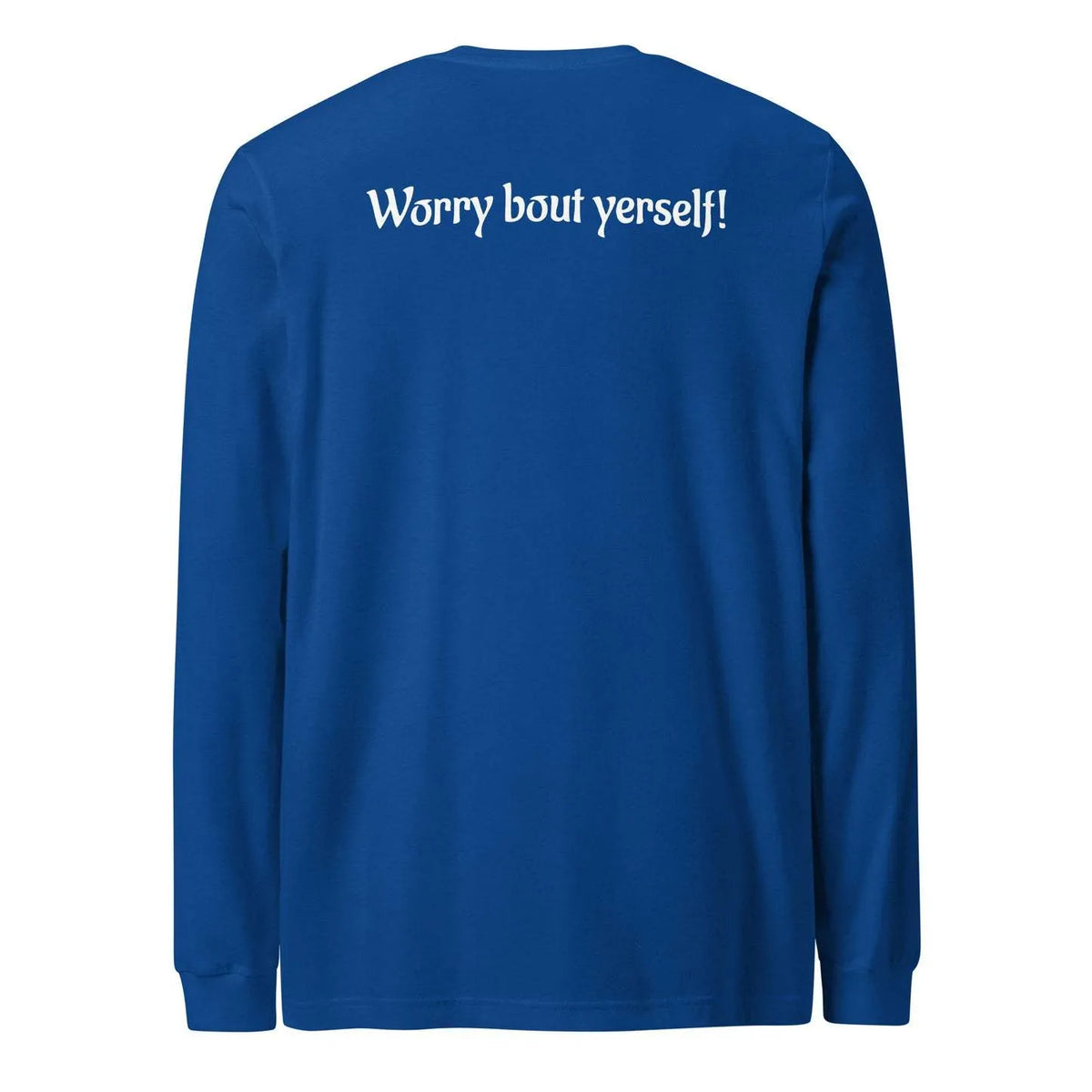 Men's blue loose casual sweater with printed letter patterns and round neck
