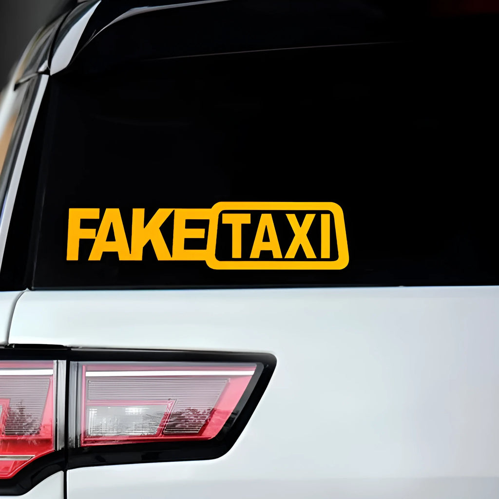 Waterproof PET car warning sticker with FAKE TAXI text in 20x8cm size for taxi identification