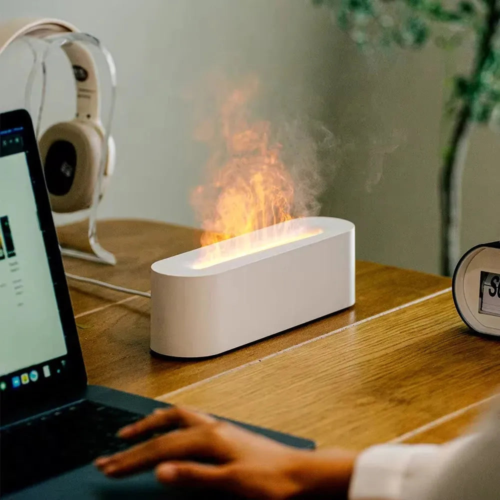Square desktop aroma diffuser humidifier with colourful flame LED lighting effect
