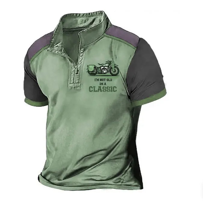 Loose fit golf polo shirt in bird eye polyester with digital printing in solid colour