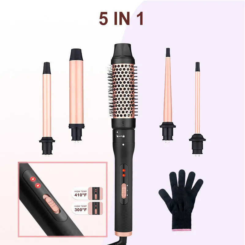 All-in-one three-barrel water wave hair curler and straightener with power cord.