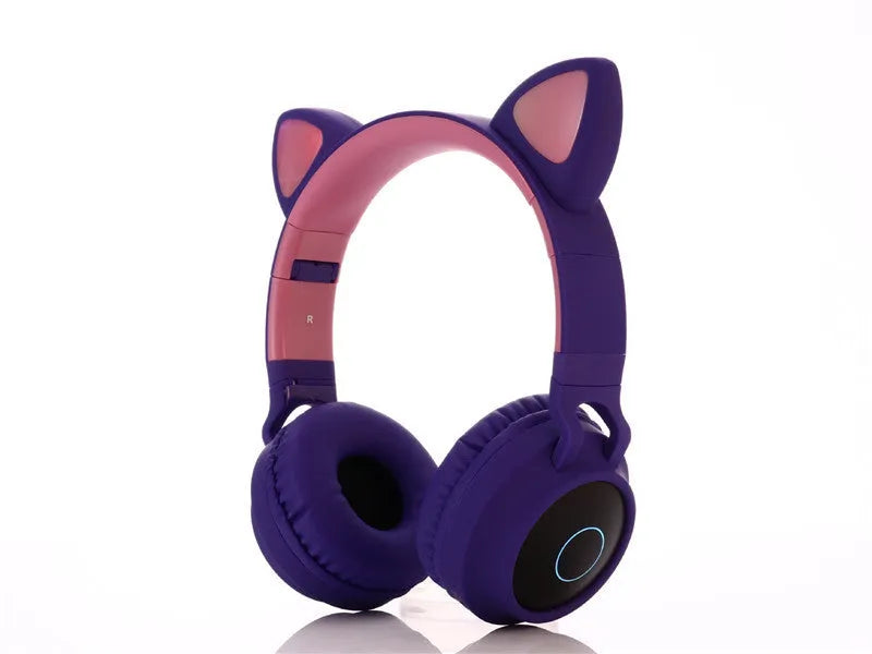Cartoon cat ear wireless Bluetooth gaming headset in multiple colour options showing head-mounted design