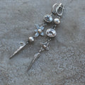 Geometric pendant earrings with antique silver plating and rhinestone detailing