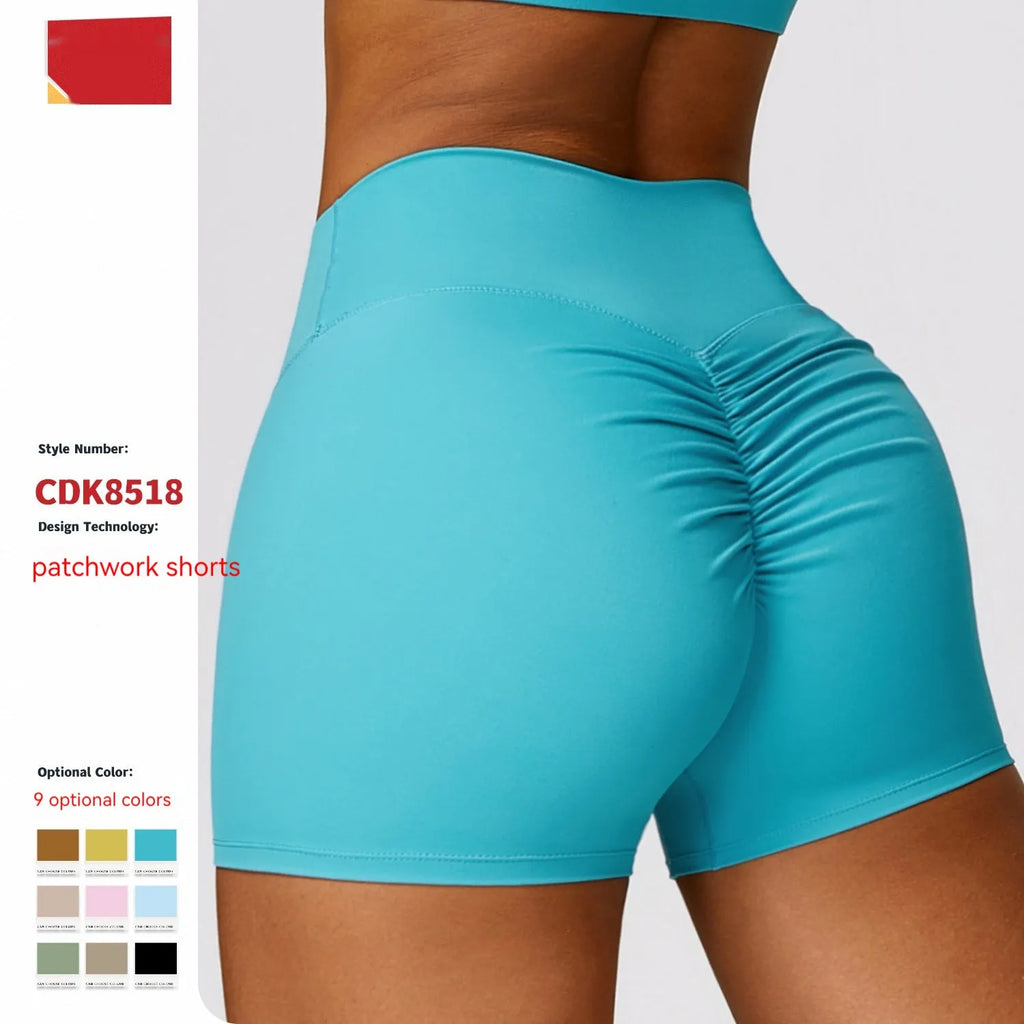 Women's high waist yoga shorts with belly control and peach hip lifting design in nylon fabric