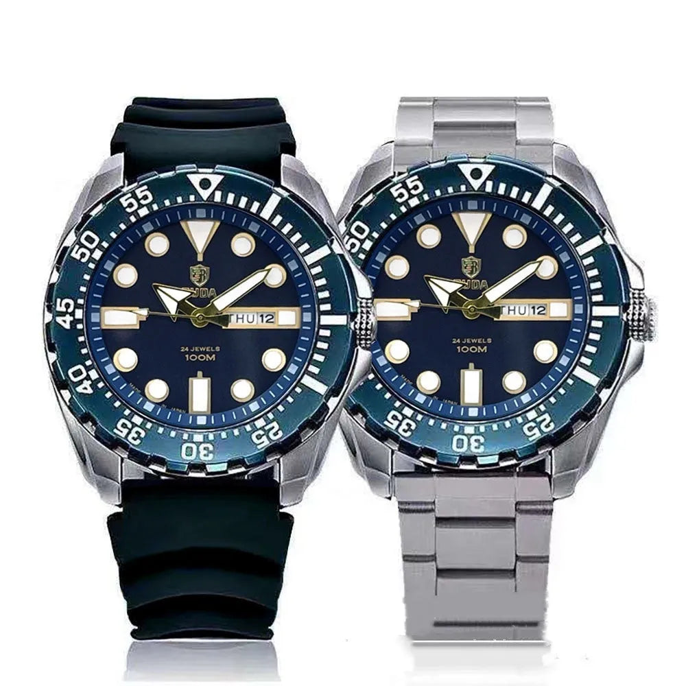 Men's waterproof luminous quartz movement business watch with steel strap in sports style