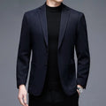 Men's solid color woolen winter jacket with loose fit design and round hem