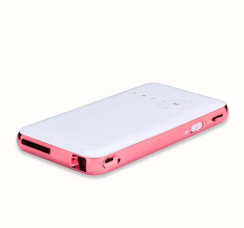 White and rose gold M6S miniature portable DLP projector with smartphone