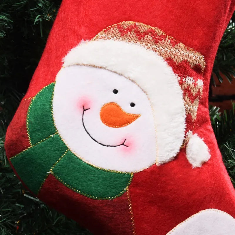 Non-woven fabric Christmas stocking decoration in American folk style with elk, old man or snowman design.