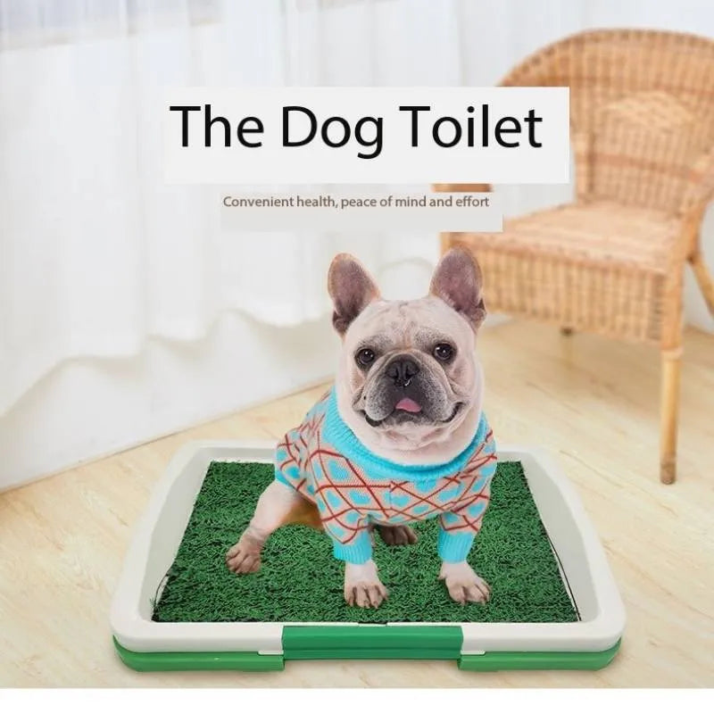Green synthetic grass indoor dog toilet patch with three-layer removable tray system