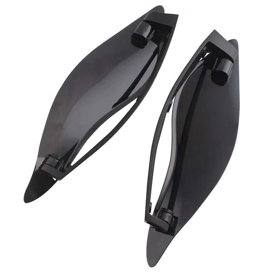 Harley Davidson motorcycle windshield side wings in smoked and black ABS plastic