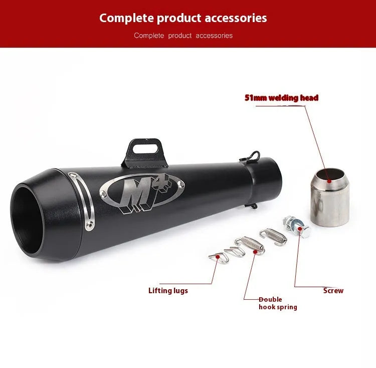 M4 motorcycle exhaust pipe in multiple colour options including black, titanium, and blue finishes