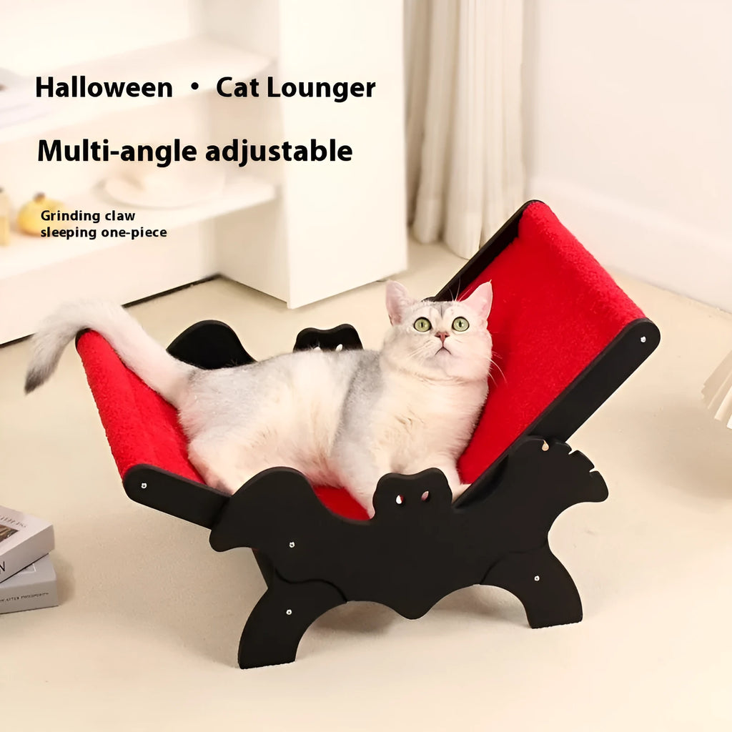 MW-054 wooden bat design cat recliner bed in black and red Halloween colours