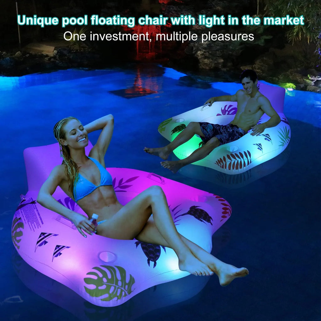 White luminous U-shaped inflatable seat float on water