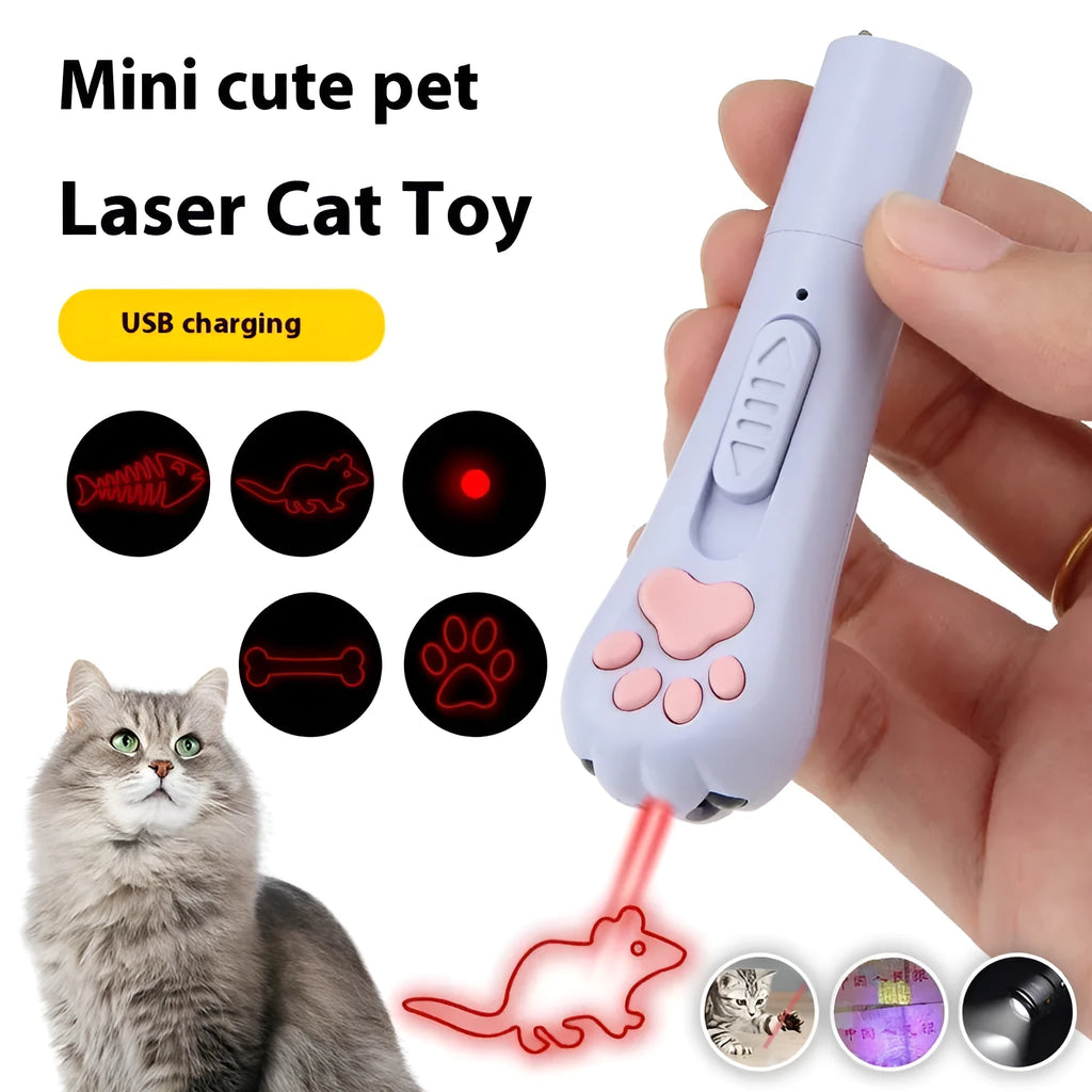 Rechargeable cat teasing stick with laser patterns and moon-light lamp in choice of colours