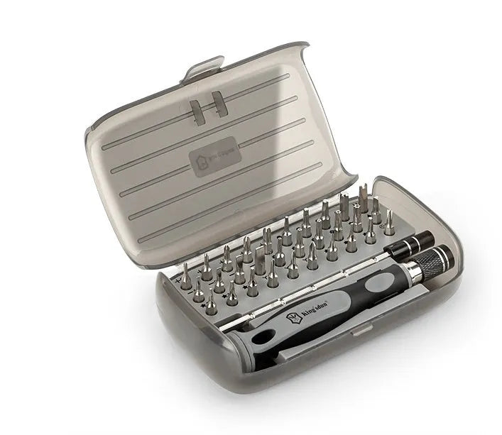 32 in 1 screwdriver set with 30 bits in compact black storage case showing CRV steel construction